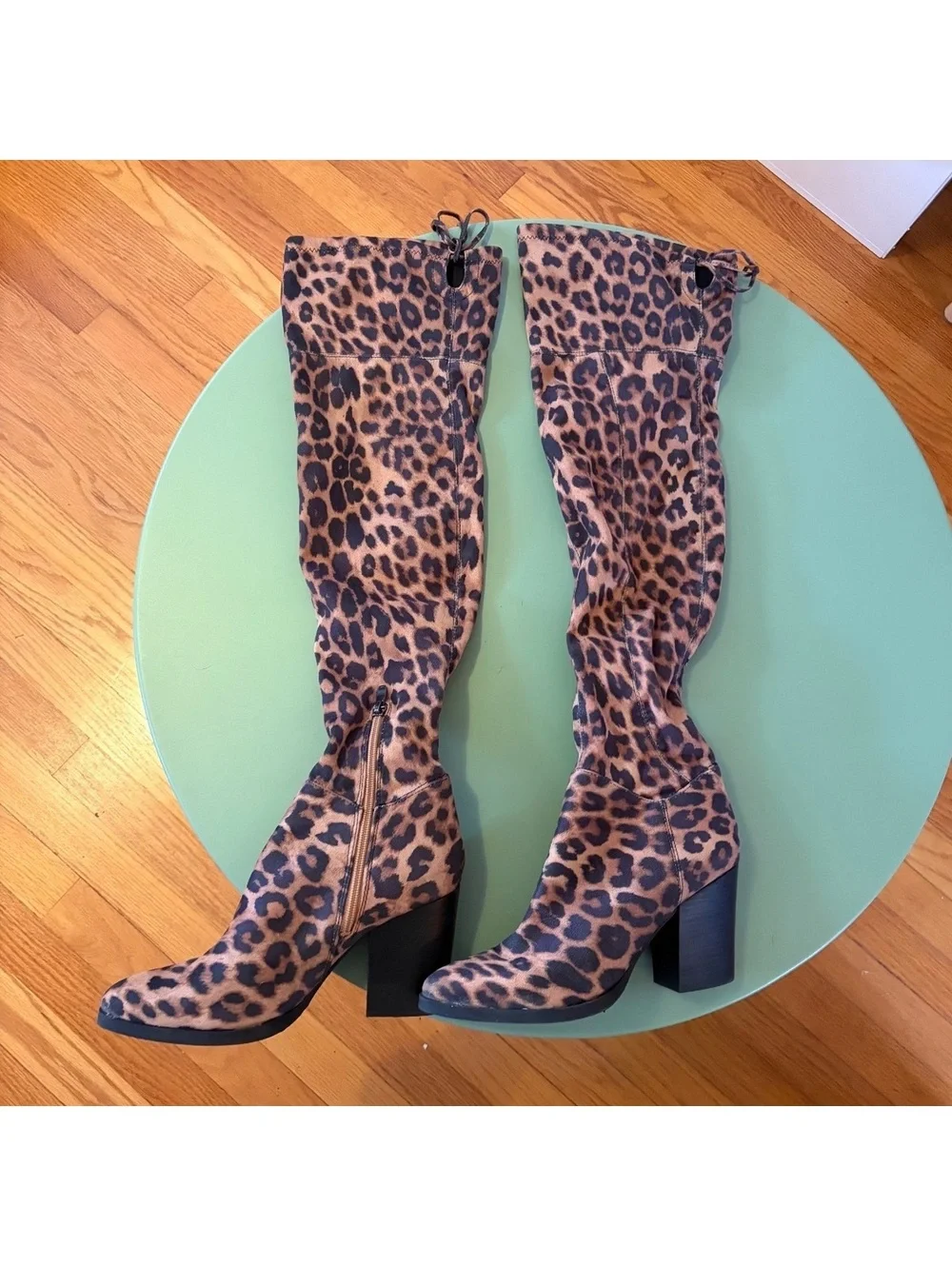 Marc Fisher Leopard Print Knee-High Block Heel Boots Size 8.5